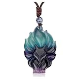 JSDDE Natural Crystal Gemstone Fox Pendant Necklace with Adjustable Woven Rope Chain (Fluorite)