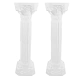 Happyyami Roman Pillars Statue 2pcs Plastic Greek Column 34.5 inch Antique Planter for Garden Wedding Decoration Embellishments