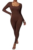 DOULAFASS Women Ribbed One Piece Jumpsuits Yoga Long Sleeve Workout Seamless Jumpsuits Ladies Outfit