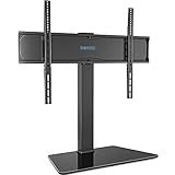 BONTEC Universal Swivel Table Top TV Stand for 42–86 inch LED OLED LCD Screens, Heights Adjustable Table Top TV Stand with Tempered Glass Base, Large TV Pedestal Stand Holds 50kgs, Max. VESA 800x600mm