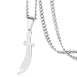 VASSAGO Sword Necklace for Men Women Zulfiqar Sword Necklace Imam Ali Zulfiqar Pendant Arabic Rune Islamic Muslim Jewelry Talisman Amulet Religious Gift (Steel)