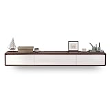 LIUJHGH Floating TV Unit, Wall-Mounted Modern Media Console with 2 Drawers, Apartment TV Cabinet, Floating Shelf for Under TV Storage(Walnut color+white,300cm)