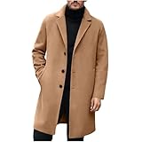 Mens Long Wool Trench Coat - Slim Fit Overcoat, Winter Warm Pea Coat, Windbreaker Jacket, Lapel Single Breasted Buttons, Knee Length, Elegant Business Work Office Outwear, Casual Comfy, Streetwear