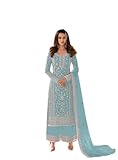 Nimbark Womens Indian Pakistani Ethnic Wear Designer Eid Special Straight Salwar Kameez Party Wear Palazzo Suit Ready to Wear, Sky Blue, Medium