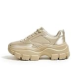 LUCKY STEP Women 90S Chunky Platform Rhinestone Sneakers-Casual Lace-Up Walking Dad Sneakers (Rose Gold, 11US-42EU-9UK)