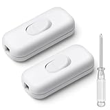 AXFEE 6A Double Pole Inline Cord Switch, 2-Pack Torpedo Switch - 2 or 3 Core, Accepts Round or Flat Wire, 250V for Desk Lamp/Light/Bulb, White