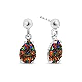 Designer Natural Black Fire Opal Gemstone Drop Dangle Earrings 925 Sterling Silver 7X10mm Teardrop Black Opal Dangle Earrings for Women