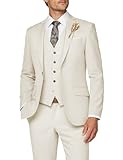 Wangyue Mens Suit 3 Piece Slim Fit Suit for Men Formal Business Suit Wedding Groom Prom Tuxedo Dinner Party, Cream, L