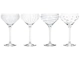 MIKASA Cheers Champagne Saucers, Crystal Retro Champagne Glasses, Silver Design, 400ml, Set of 4