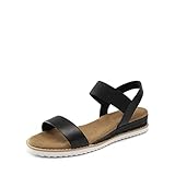DREAM PAIRS Womens Elastic Flat Sandals Open Toe Summer Espadrille Low Wedge Sandals SDPW2310W-E,Black Size 42 (EUR)/8 UK