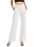 G4Free Yoga Pants for Women Wide Leg Joggers Trousers Crossover High Waist Loose Stretch Work Dress Casual Lounge Pants with Pockets(White,S)