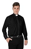 IvyRobes Clergy Shirt Men Priest Clerical Shirts Long Sleeves with Free Slip-in Tab Collar Black