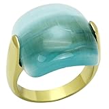 YourJewelleryBox Aquamarine colour cats eye ring gold bold statement cocktail blue green 1237 (L)