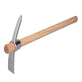 Cyrank Pick Mattock Hoe, 15.7in Forged Adze Pick with Wooden Handle Weeding Mattock Hoe Hand Cultivator Garden Pickaxe for Gardening, Loosening Soil