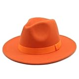 Fedora Trilby Felt Hats Women'S Hat Men Fedora Hats Wide Brim Belt Ribbon Band Solid Classic Formal Dress Wedding Fedora Hats For Men 52-54Cm(Kids) Orange