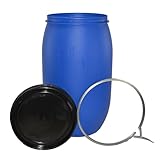 ITP Packaging 120 Litre Plastic Blue Open Top Storage Barrel Drum Keg with Lid and Latch Ring, UN Approved, Food Grade for Shipping, Air Tight