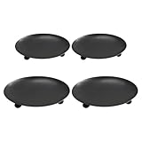 4 PCS Black Metal Pillar Candle Stand - Round Tray & Plate for Wedding, Church Decorative Candle Holders