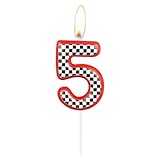 Birthday Cake Number 5 Candle Topper, Red Racing Happy Birthday 5th Cake Toppers, Red Black and White Racing Decorations for Kids Boys Car Theme Birthday Party