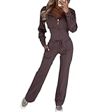 Nbzsmlkn Womens Full Zip Up Hoodie Two Piece Tracksuit Set,Long Sleeve Tracksuit Lounge Matching Sets Hoodie Jacket Jogging Suit,Joggers Tracksuit Sets (Coffee,M)