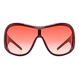 BOTEN Trendy Oversized Sunglasses For Women Men, Big Tinted Funky Wrap Around Sunglasses Apres Ski Shield Cool Shades, Red, Red Sunglasses