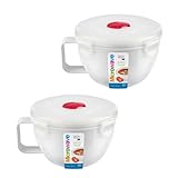 HOMESHOPA 2 Pack of 1 Litre Microwave Ramen Noodle Bowl with Handle & Steam Vent Lid, BPA-Free Plastic Porridge Cooker Pot, Portable Salad & Soup Mug for College, Home, Office, Dishwasher Safe