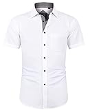 J.VER Men's White Dress Shirt Short Sleeve Regular Fit Casual Formal Shirt Button Down Wedding Business Work Office Stretch Non Iron L
