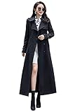ebossy Women's Double Breasted Duster Trench Coat Slim Full Length Maxi Long Overcoat - black - XS