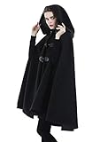 BEAUTELICATE Hooded Cape Coat Wool-Blend Oversized Medieval Cloak Poncho Fashion Overcoat Vintage Outwear Plus Size For Women Autumn Winter(One size, Black)