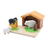 jumini Wooden Home Farm Barn Set – Includes Animals & Farmer | FSC Wood | Montessori-Friendly Toy | Compatible with Other Farm Sets | Suitable for Age 18months+ (Lambing Shed)