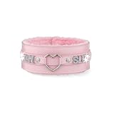 ADEMISHIA Pink Furry Heart O-ring Leather Choker Collar For Women, Handmade Punk Gothic Letter Necklace Adjustable Fashion Jewerly (SLU, Pink)