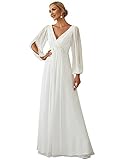 Ever-Pretty Women's Elegant A-Line Deep V-Neck Appliques Pleated Long Sleeve Bridesmaid Dress Cream 20UK