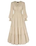 Historical Medieval Dress Women V Neck A Line Pleated Waist Long Dresses Camel XXL