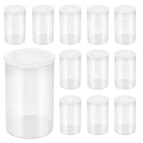 Transparent Film Canisters with Lids, 12 Empty Small Film Canisters, Suitable for Arts, Crafts, Sewing Storage, Organizing Beads, Fishhooks, Supplements, Clear Containers for Home and School Use