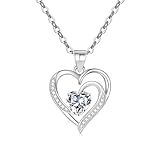 EXGOX S925 Sterling Silver Necklace for Women - Dainty Heart Pendant Crystal Choker With Love Heart Charm - Jewellery Gifts for Girls Lady