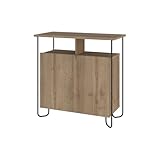 FWStyle 2 Door Sideboard Matt Dark Oak – Modern Storage Cabinet with Metal Frame and Open Display Shelf