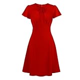 Wellwits Women's Ruched Bow Tie A Line 40s Vintage Formal Work Dress Red XL