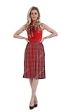 Crazy Chick® Women's Pleated Red Tartan Skirts Check Ladies 26" - Box Pleated Elasticated Waistband Skirts 26" Length Knee Length (M/L)