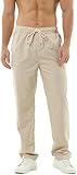 HOEREV Brand Men Casual Beach Trousers linen Pants Beige Medium
