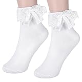 Tyqour Cool White Ruffle Frilly Socks Women, Lace Socks for Women Ankle Ruffle, 1 Pair Lolita Vintage Style, Soft Polyester, Comfortable and Breathable for All Seasons