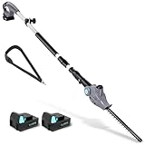 BlueMars Cordless Telescopic Pole Hedge Trimmer Long Reach Extendable - 2x 2.0AH Battery, Shoulder Strap,Charger - For Hedges, Branches -135° Adjustable Trimmer Head - Dual Action Blades