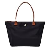 GM LIKKIE Shoulder Tote Bag for Women, Nylon Top-Handle Purse, Foldable Weekend Hobo Handbag, Black, L