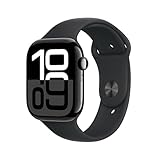 Apple Watch Series 10 GPS 46 mm Smartwatch with Jet Black Aluminium Case with Black Sport Band - S/M. Fitness Tracker, ECG App, Always-On Retina Display, Water Resistant