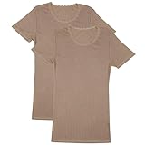 EX M&S Womens Pack of 2 Thermal Short Sleeve Pointelle Tops Ladies Warm Vest Size 6-28 (UK, Numeric, 20, Regular, Regular, Beige)