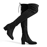 DREAM PAIRS Women's Portz Black Over The Knee Thigh High Chunky Heel Boots Size 7 US / 5 UK