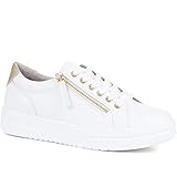 Pavers Ladies Supportive Lace-Up Fashion Trainers in White with Chunky Platform Sole and Faux Leather - Side Zip Casual Flat Shoes - Size UK 6 / EU 39