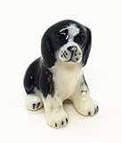 WitnyStore Tiny 1" Black White Sitting English Springer Spaniel Pup Dog Figurine - Miniature Hand Made Painted Ceramic Dogs Puppy Canine Animal Cute Porcelain Decorative Collectible Figure Décor Gifts