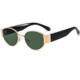LOJUDI Oval Sunglasses Womens Mens - Retro Round Designer Glasses UV400 Protection-Gold Frame/Green Lens