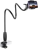 Lamicall Gooseneck Bed Phone Holder - [80 mm Clamp Base] Universal Flexible Lazy Arm for Desk, 360 Overhead Phone Mount Clip for iPhone 17 16 15 14 13 12 Series, Xs XR, Samsung, 4-7” Cellphone - Black