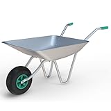 65L Wheelbarrow Home Garden, Heavy Duty Cart Galvanised Wheel Barrow with Pneumatic Tyre 100KG Load-Bear, Strong Large Transport Trolley Handcart, Suitable for Garden Work