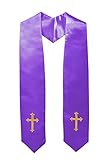 IvyRobes Adults Traditional Clergy Choir Stole with Embroidery Cross 60" Unisex Church Priest Costume Purple